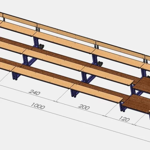 Mobile tribuneseksjoner med sittebenk L=10 m med ca. 60 plasser