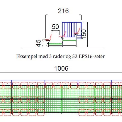 Utendørstribune med plastseter