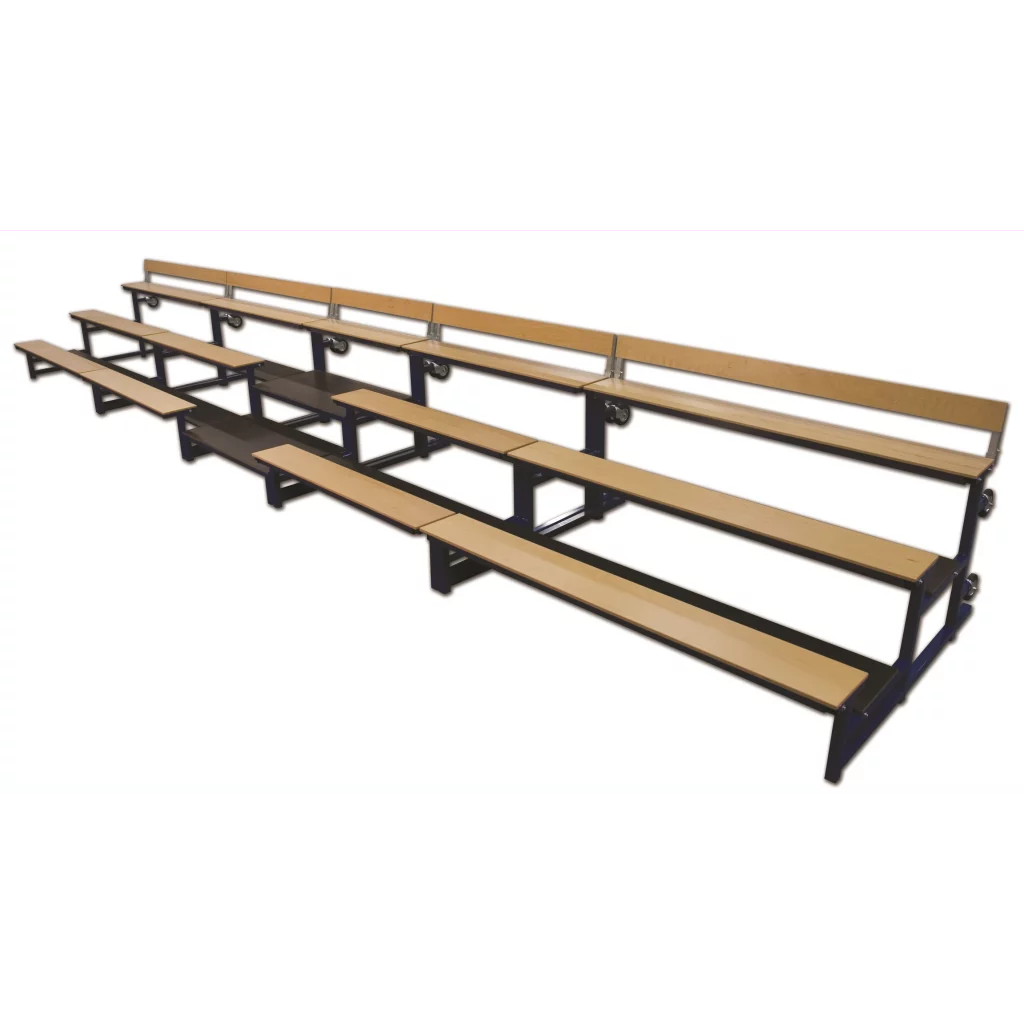 Mobile tribuneseksjoner med sittebenk L=10 m med ca. 60 plasser