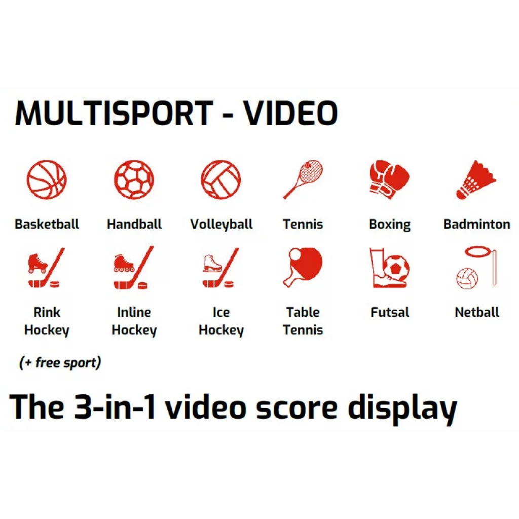 Innendørs VIDEO multisport resultattavle str. 200x131 cm