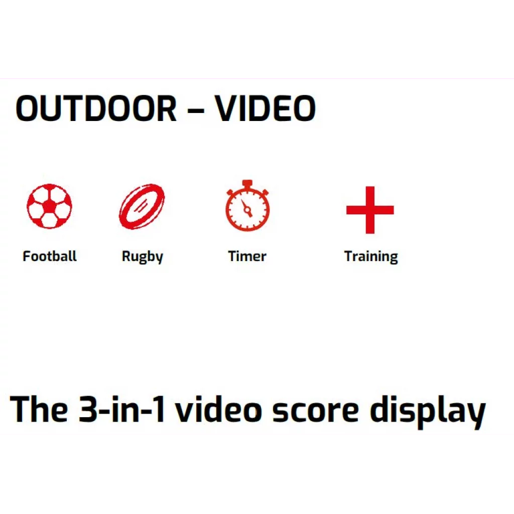 Utendørs VIDEO resultattavle fotball og rugby, stor 280x223 cm